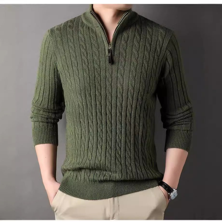 Men's Cable Knit Quarter Zip Jumper, Funnel Neck Textured Pullover