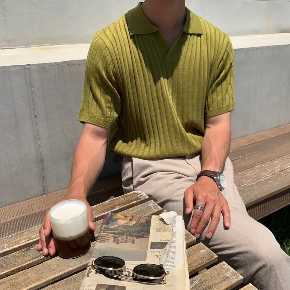 Alaric / Men’s Ribbed Knit Polo Shirt