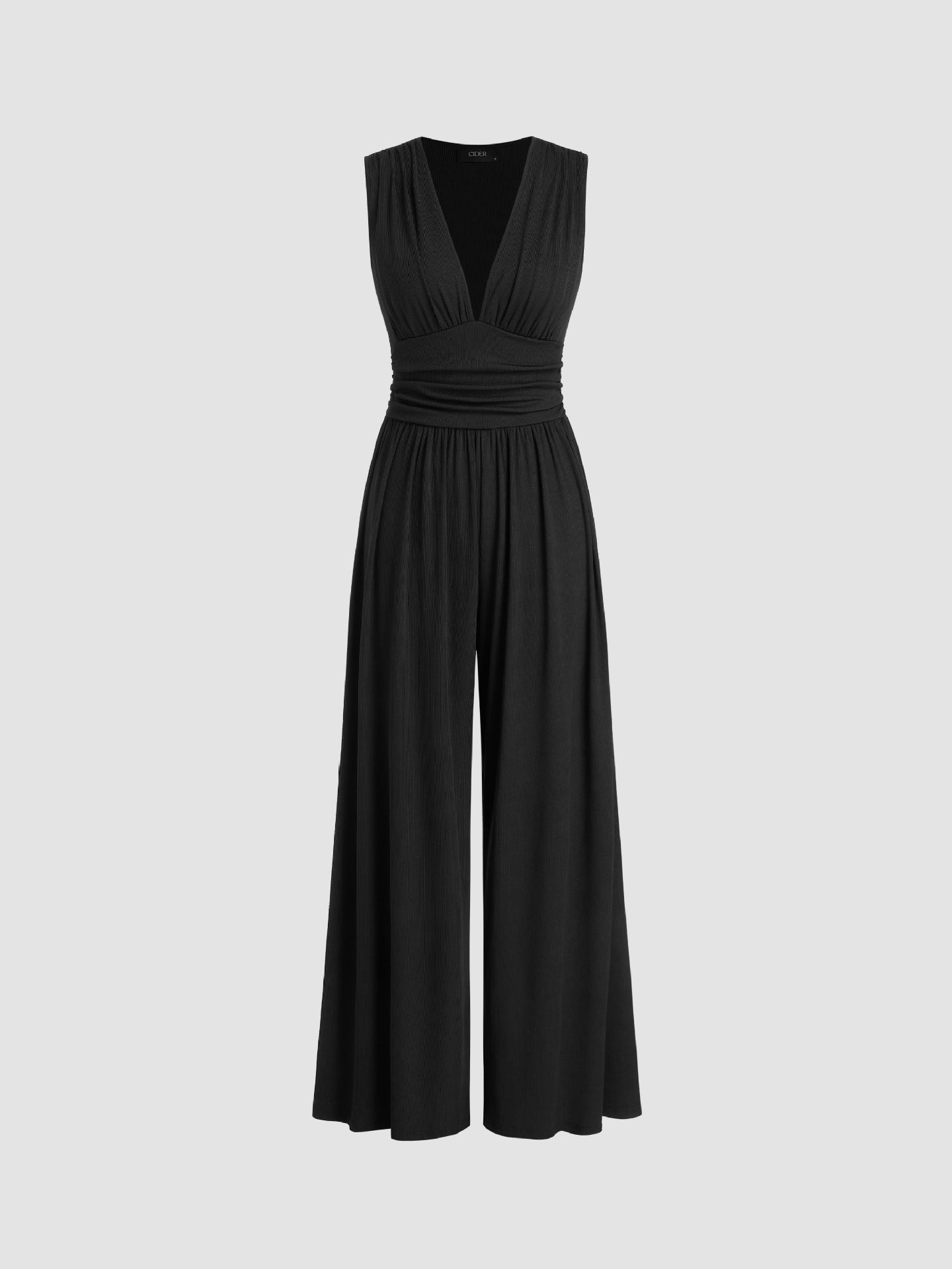 Sleeveless Wide Leg Jumpsuit Women Ribbed Fabric Chic Relaxed Fit