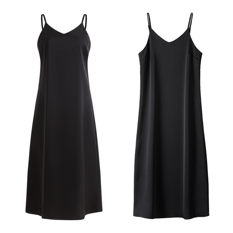 Women's Satin Slip Dress, V-Neck Midi with Adjustable Straps