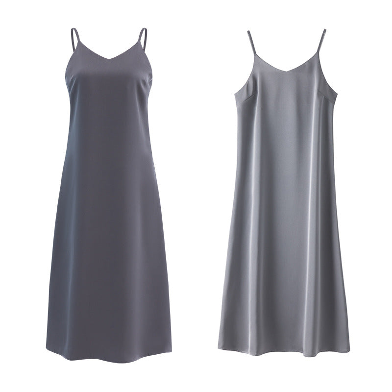 Women's Satin Slip Dress, V-Neck Midi with Adjustable Straps