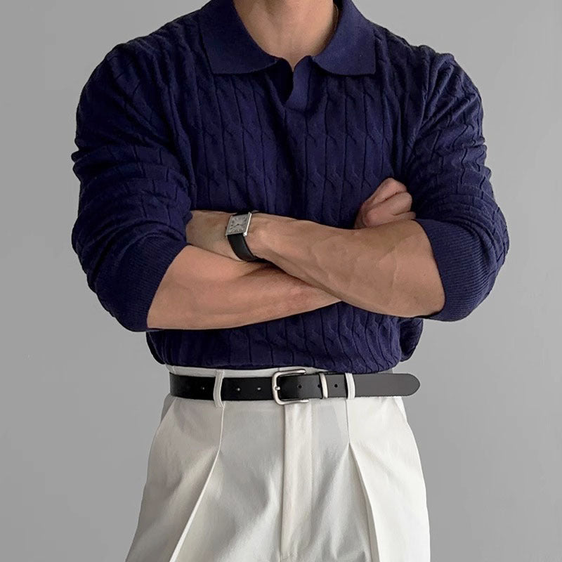 Men's Polo Sweater Contrast Collar Loose Fit