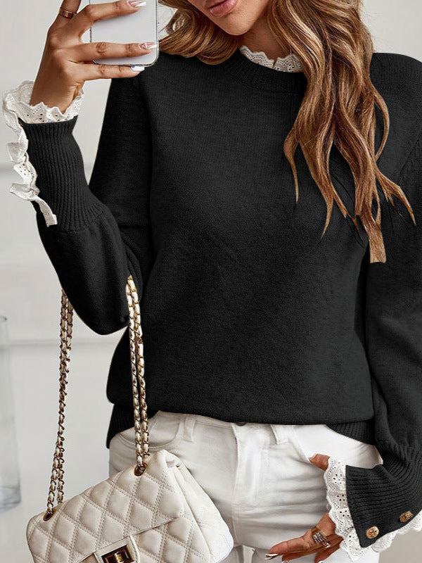 Elara / Lace-Trim Knit Sweater