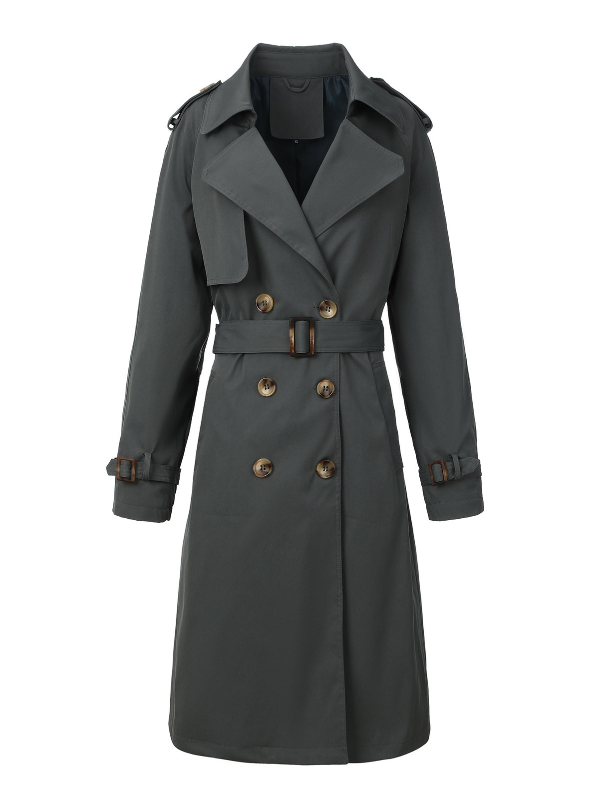 Women's Long Double-Breasted Trench Coat, Belted Classic Lapel Overcoat