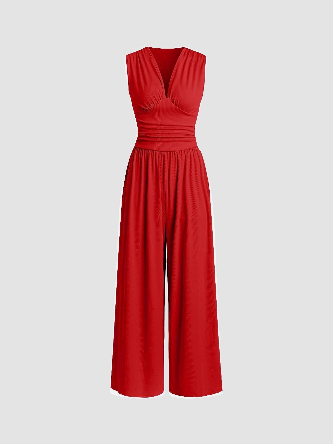 Sleeveless Wide Leg Jumpsuit Women Ribbed Fabric Chic Relaxed Fit