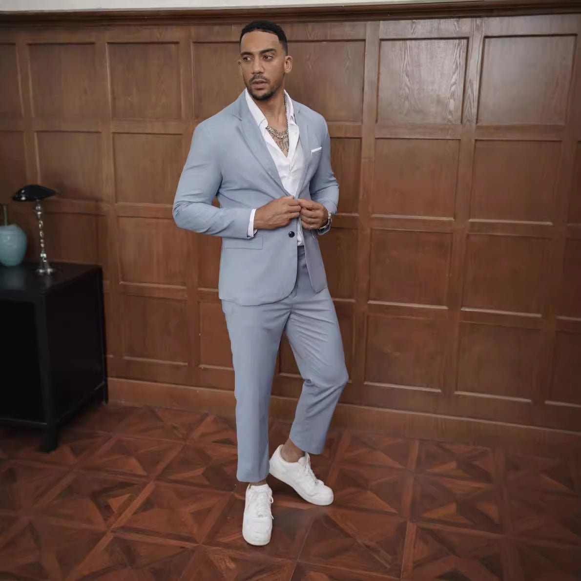 Men's Suit Woven Fabric Notch Lapel Slim Fit Two Piece