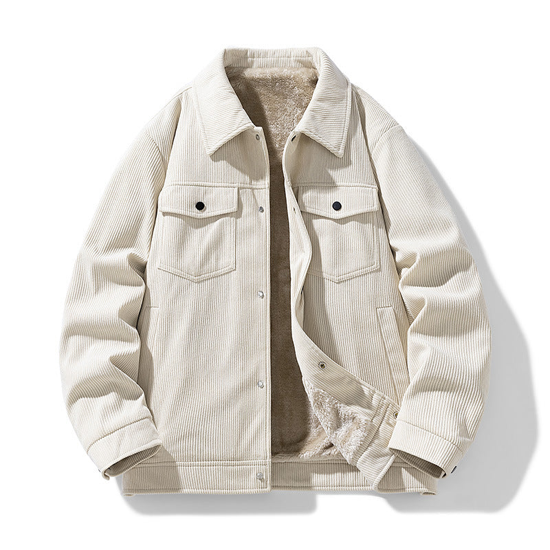 Men's Corduroy Shirt Jacket, Borg Lined Workwear Overshirt with Chest Pockets