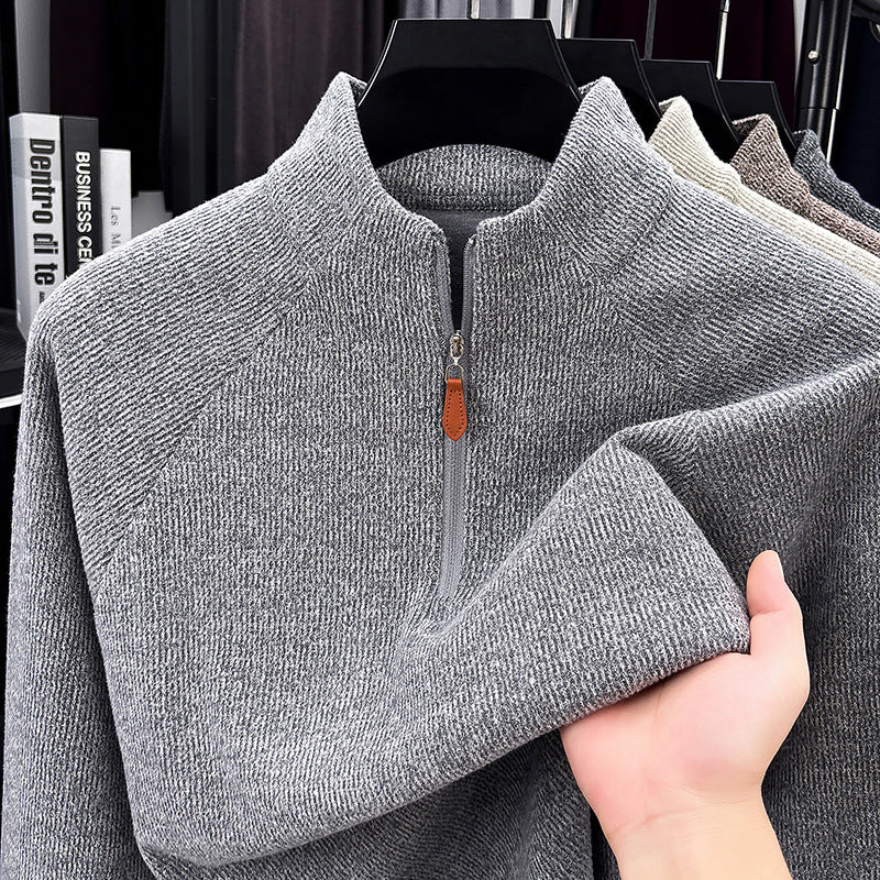Men's Quarter Zip Knitted Jumper, Funnel Neck Ribbed Pullover