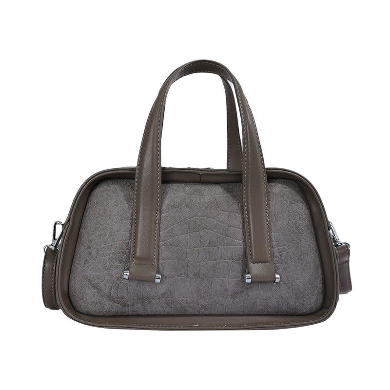 Women's Suede Bowling Bag, Structured Top Handle Crossbody Shoulder Bag