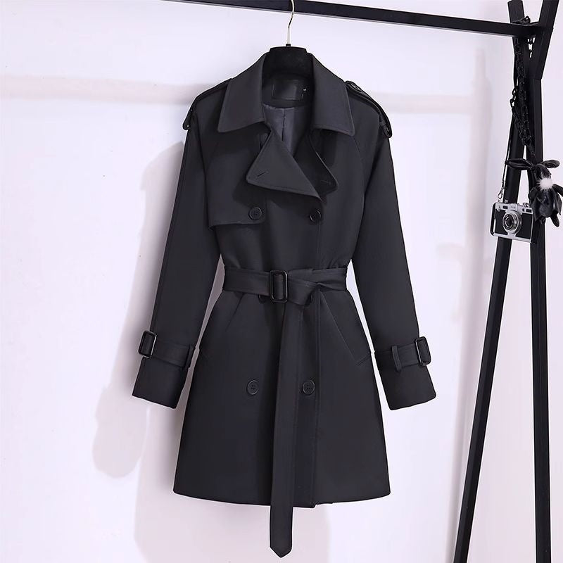 Women's Trench Coat Belted Mid Length Notch Collar