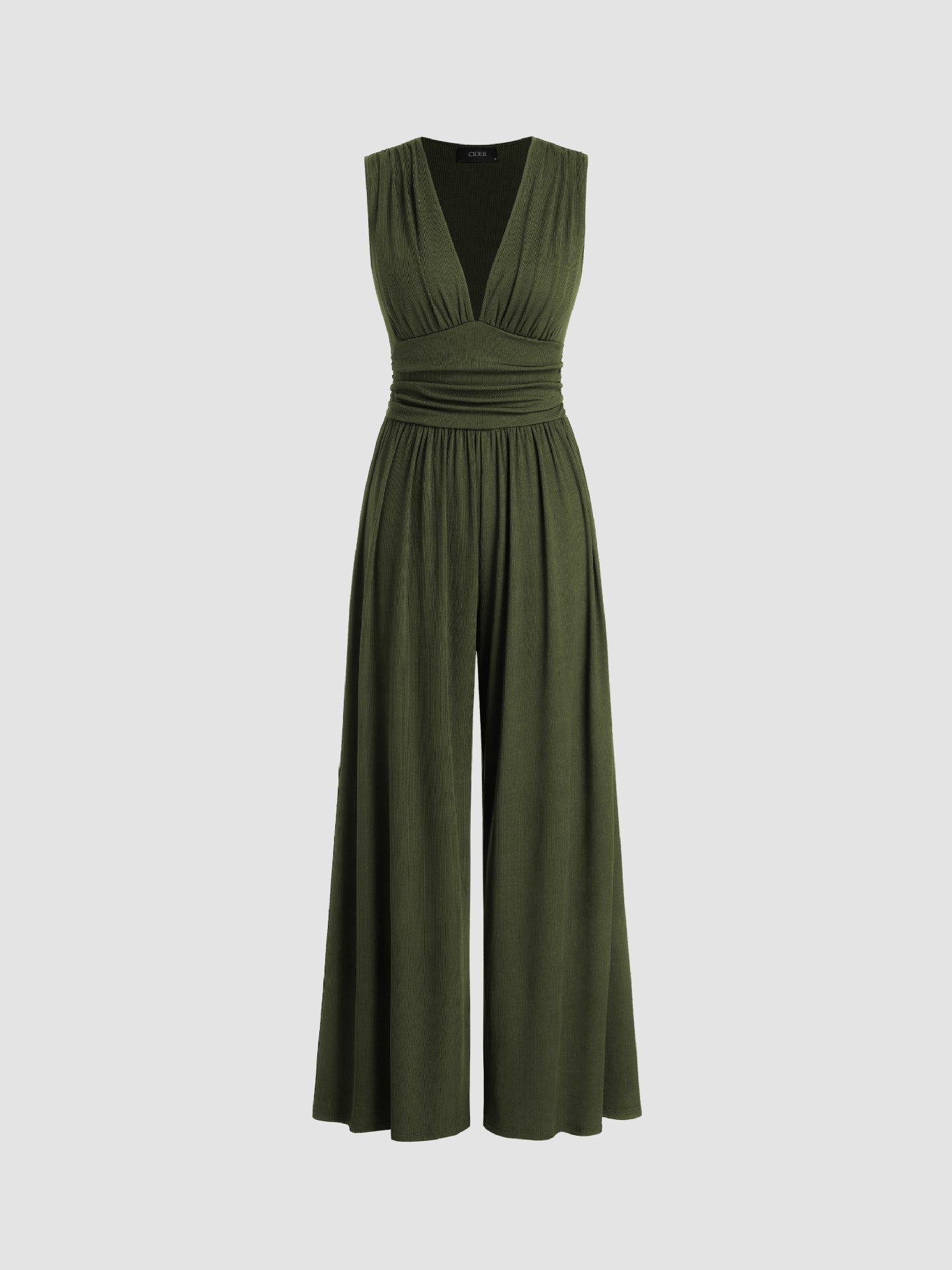 Sleeveless Wide Leg Jumpsuit Women Ribbed Fabric Chic Relaxed Fit