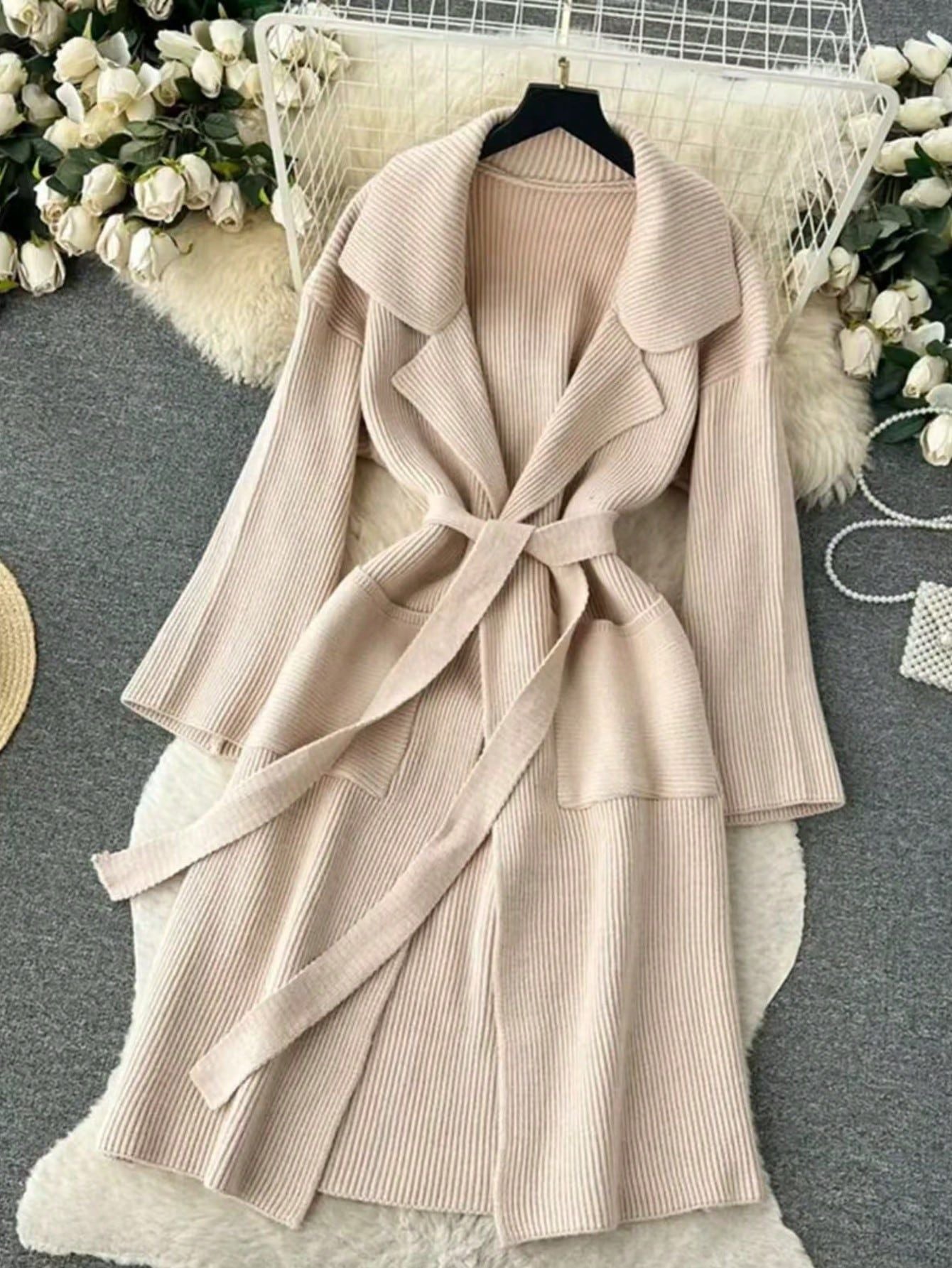 Women's Knit Cardigan Long Belted Wrap Style