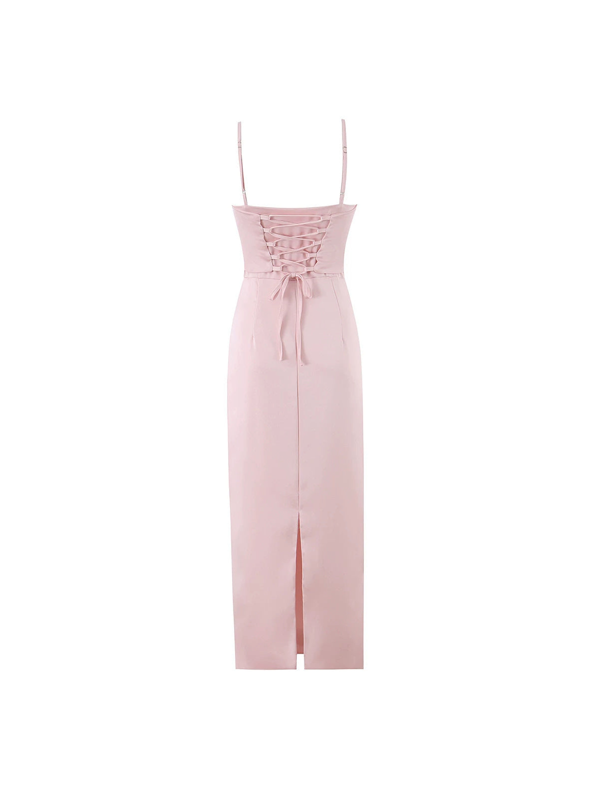 Women's Satin Slip Dress, Bodycon Midi with Adjustable Straps and Side Slit