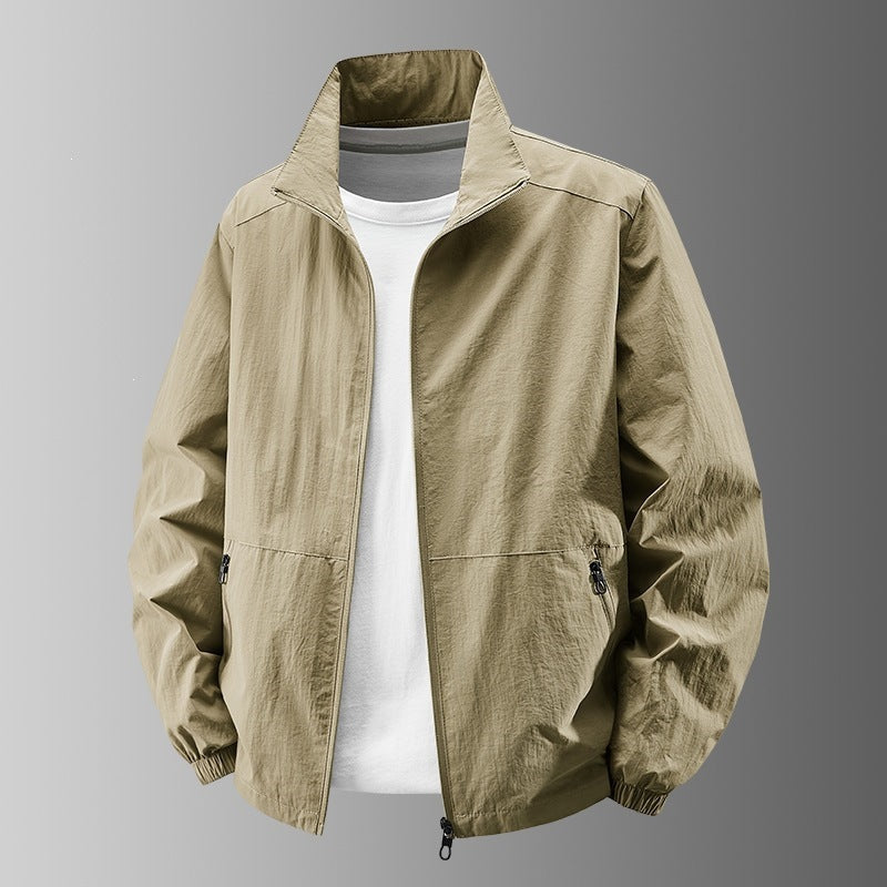 Men's Casual Bomber Jacket, Stand Collar Lightweight Zip Up Coat with Pockets