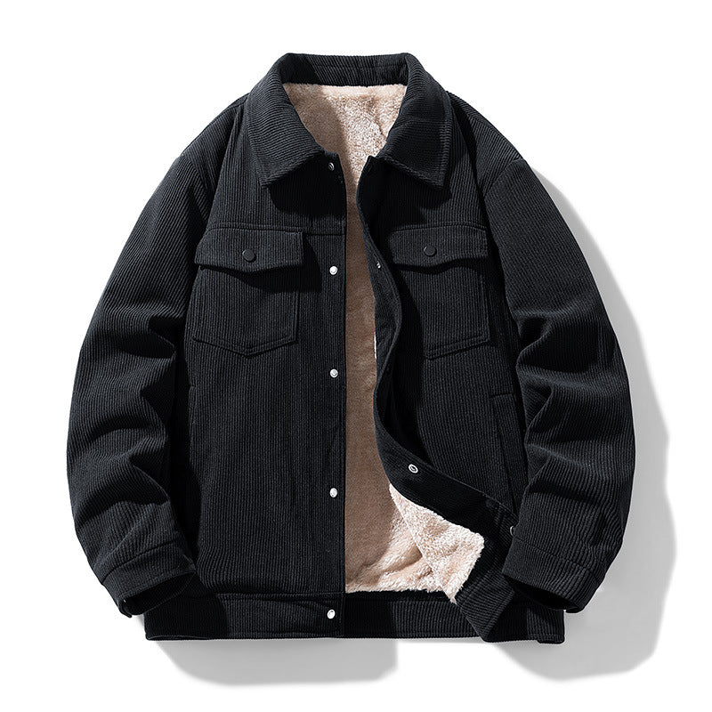 Men's Corduroy Shirt Jacket, Borg Lined Workwear Overshirt with Chest Pockets