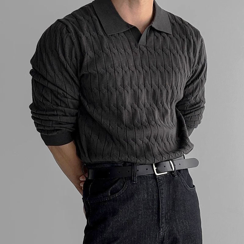 Men's Polo Sweater Contrast Collar Loose Fit