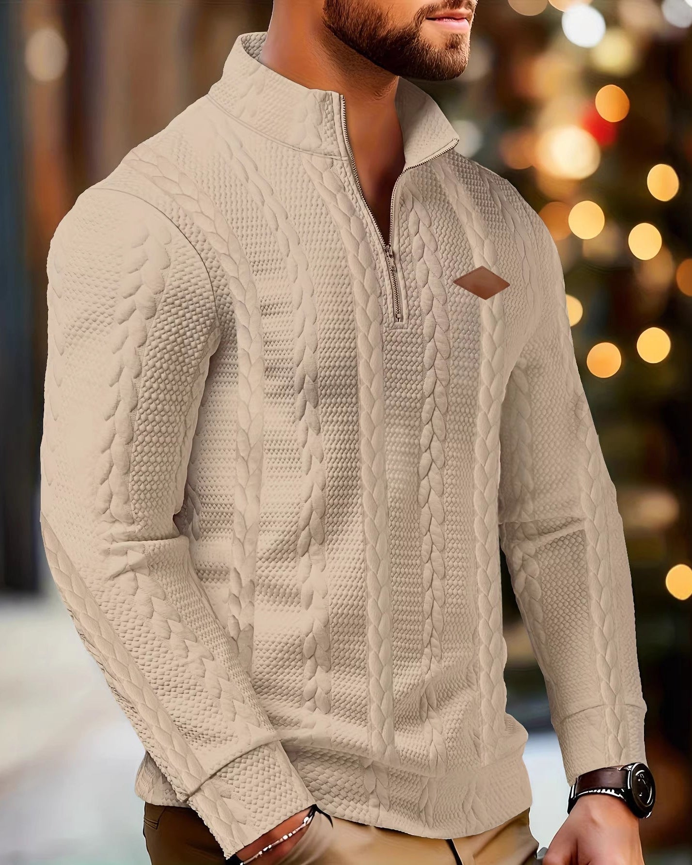 Men's Zip Knit Sweater Crew Neck Regular Fit