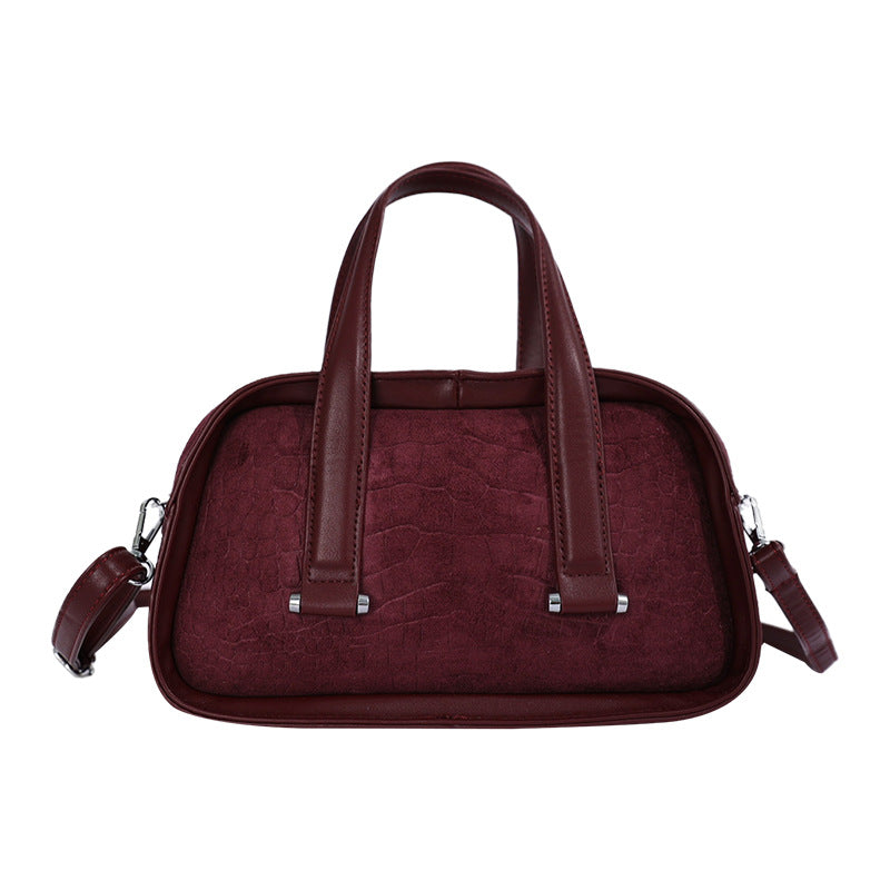 Women's Suede Bowling Bag, Structured Top Handle Crossbody Shoulder Bag