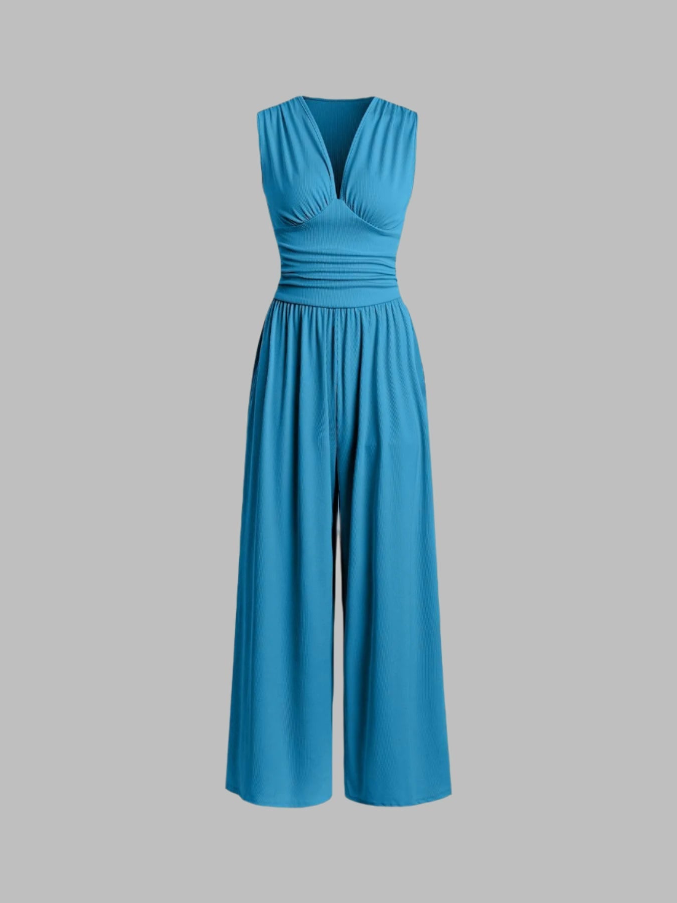 Sleeveless Wide Leg Jumpsuit Women Ribbed Fabric Chic Relaxed Fit