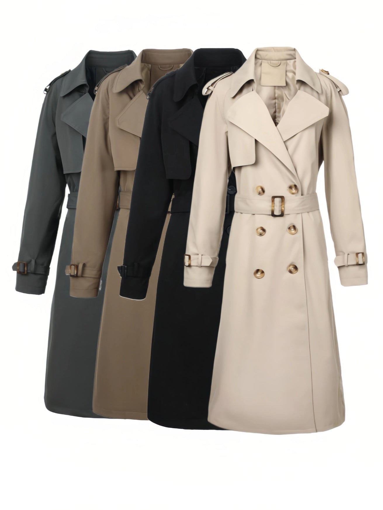 Women's Trench Coat Double Breasted Belted Structured