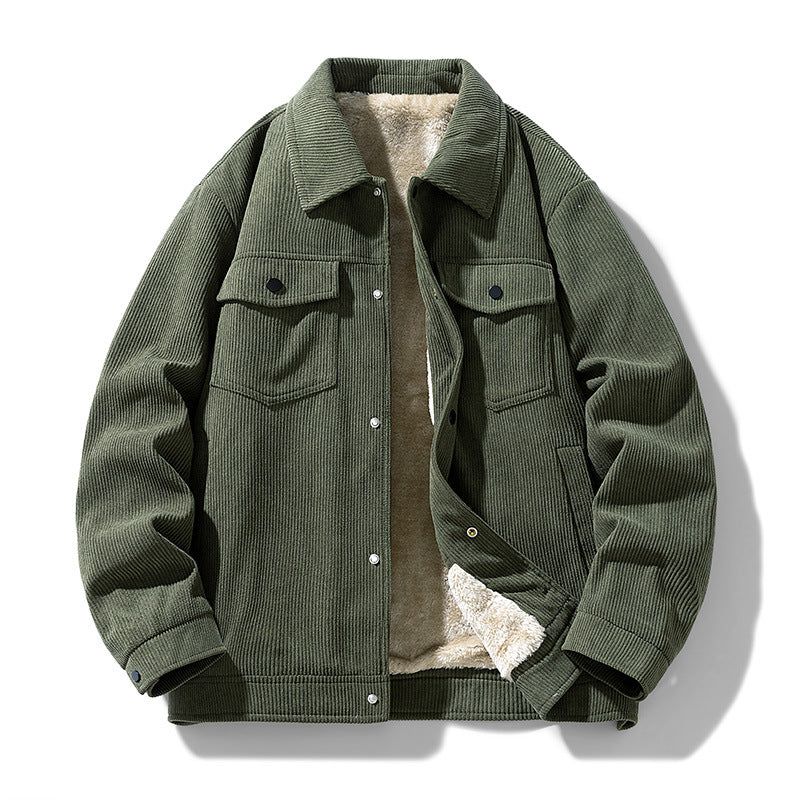 Men's Corduroy Shirt Jacket, Borg Lined Workwear Overshirt with Chest Pockets