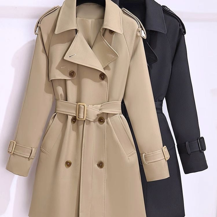Women's Trench Coat Belted Mid Length Notch Collar