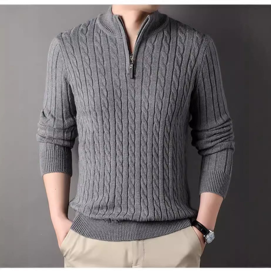Men's Cable Knit Quarter Zip Jumper, Funnel Neck Textured Pullover