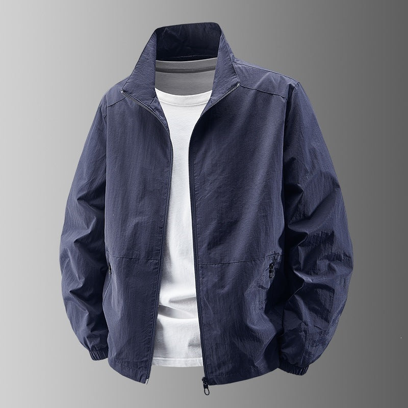 Men's Casual Bomber Jacket, Stand Collar Lightweight Zip Up Coat with Pockets
