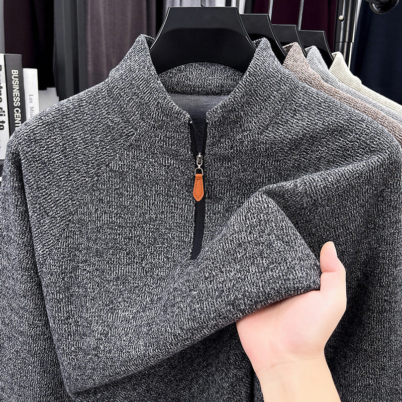 Men's Quarter Zip Knitted Jumper, Funnel Neck Ribbed Pullover