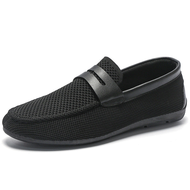 Mesh Loafers Men Breathable Mesh Upper Leather Strap Slip On Casual Summer