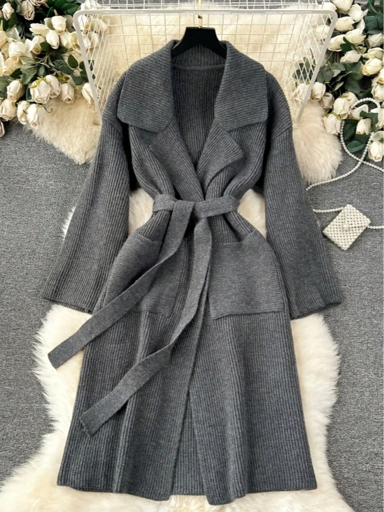 Women's Knit Cardigan Long Belted Wrap Style