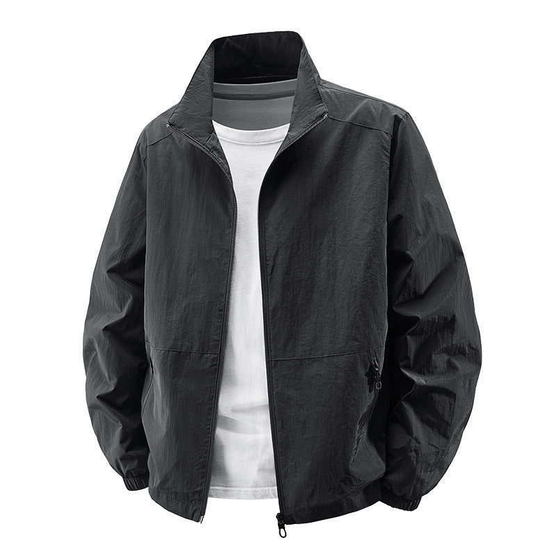 Men's Casual Bomber Jacket, Stand Collar Lightweight Zip Up Coat with Pockets