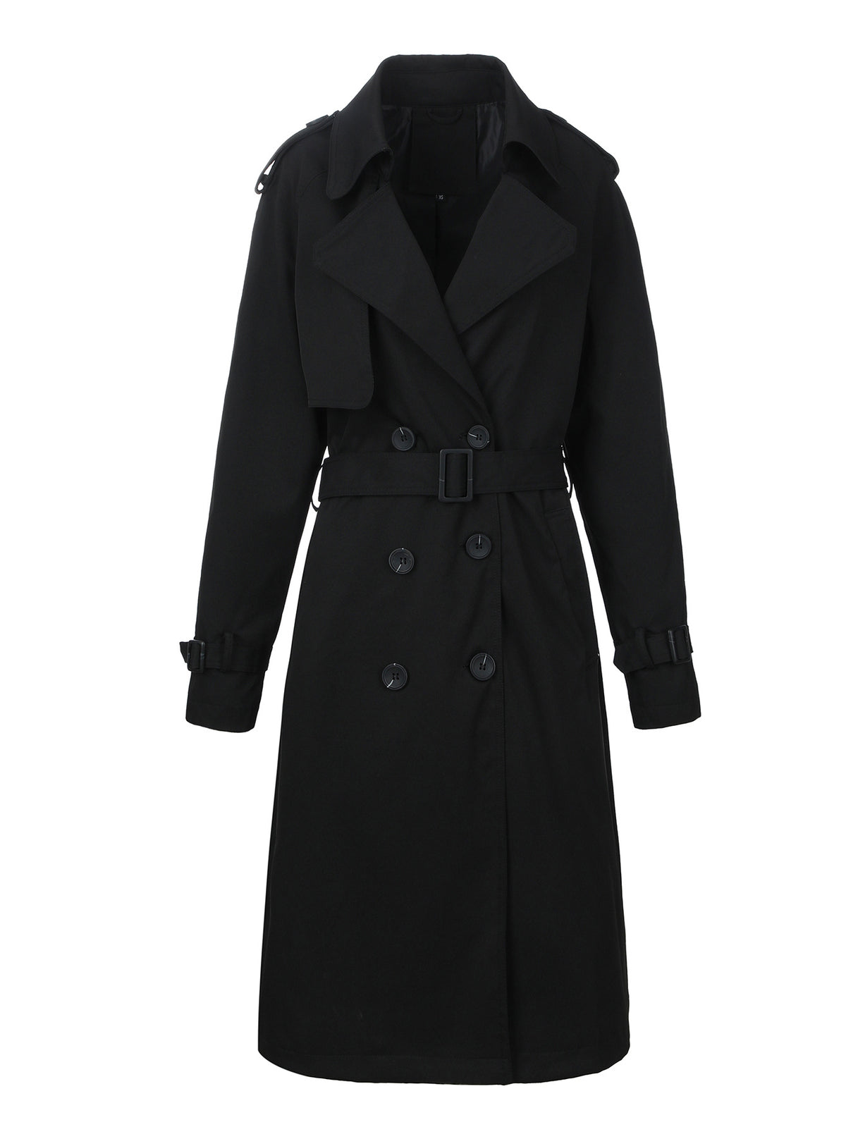 Women's Long Double-Breasted Trench Coat, Belted Classic Lapel Overcoat