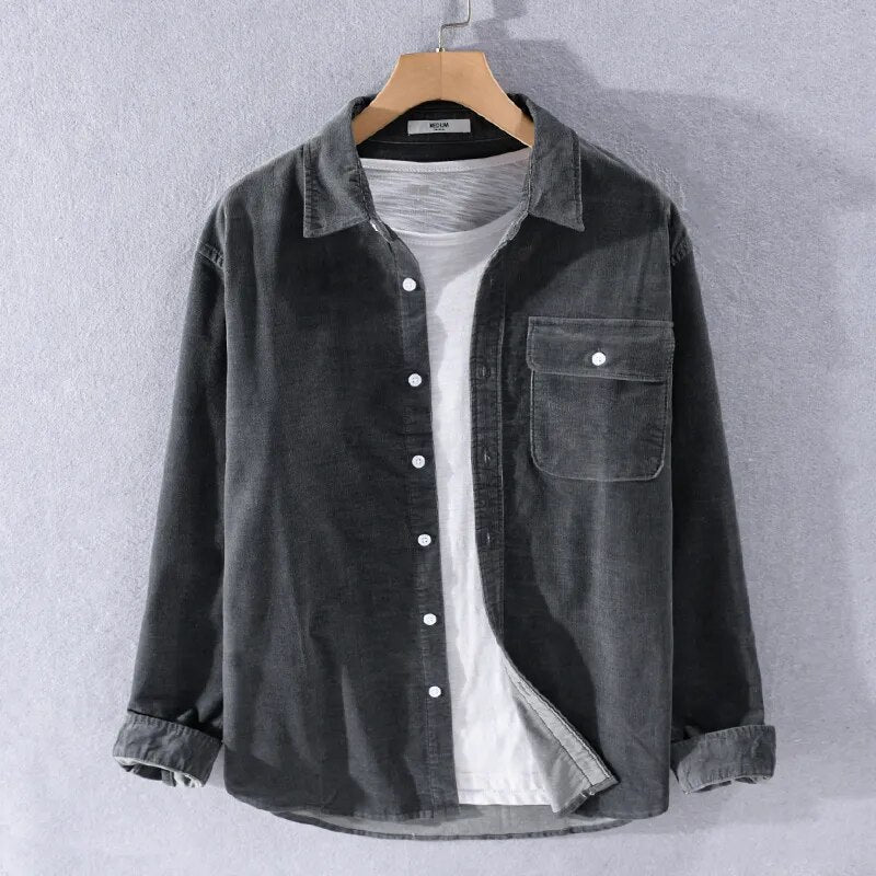 Men's Corduroy-Look Overshirt, Regular Fit Polo with Chest Pocket