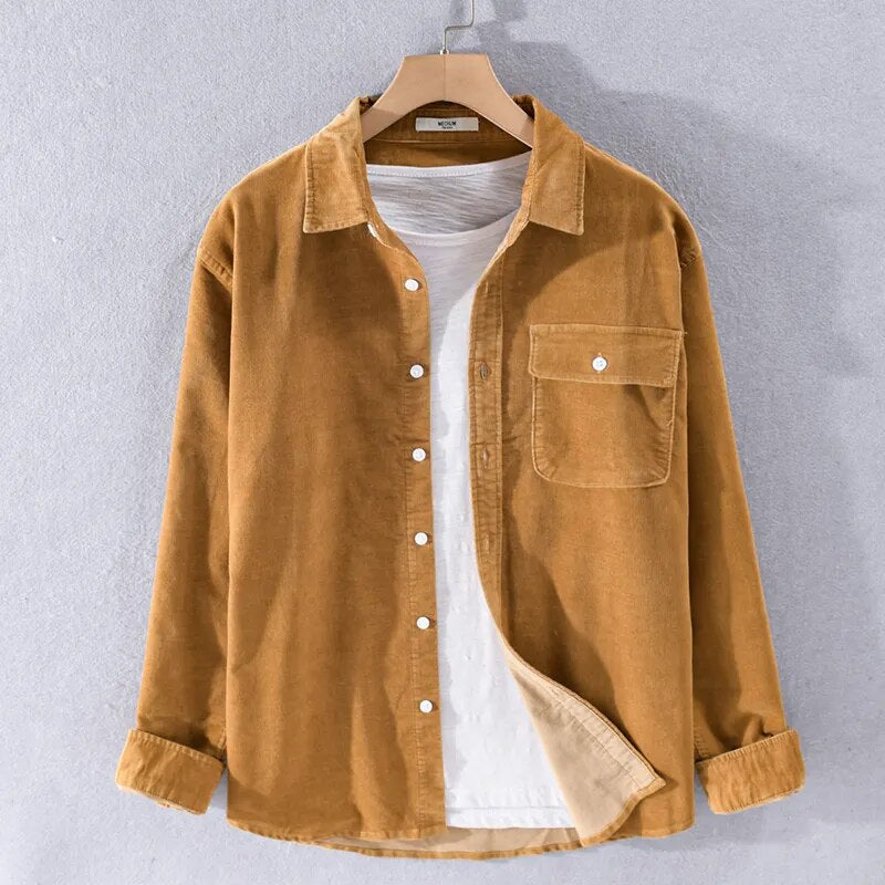 Men's Corduroy-Look Overshirt, Regular Fit Polo with Chest Pocket