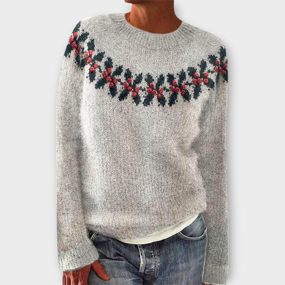 Women’s Christmas Jumper with Festive Pattern, Crew Neck and Relaxed Fit