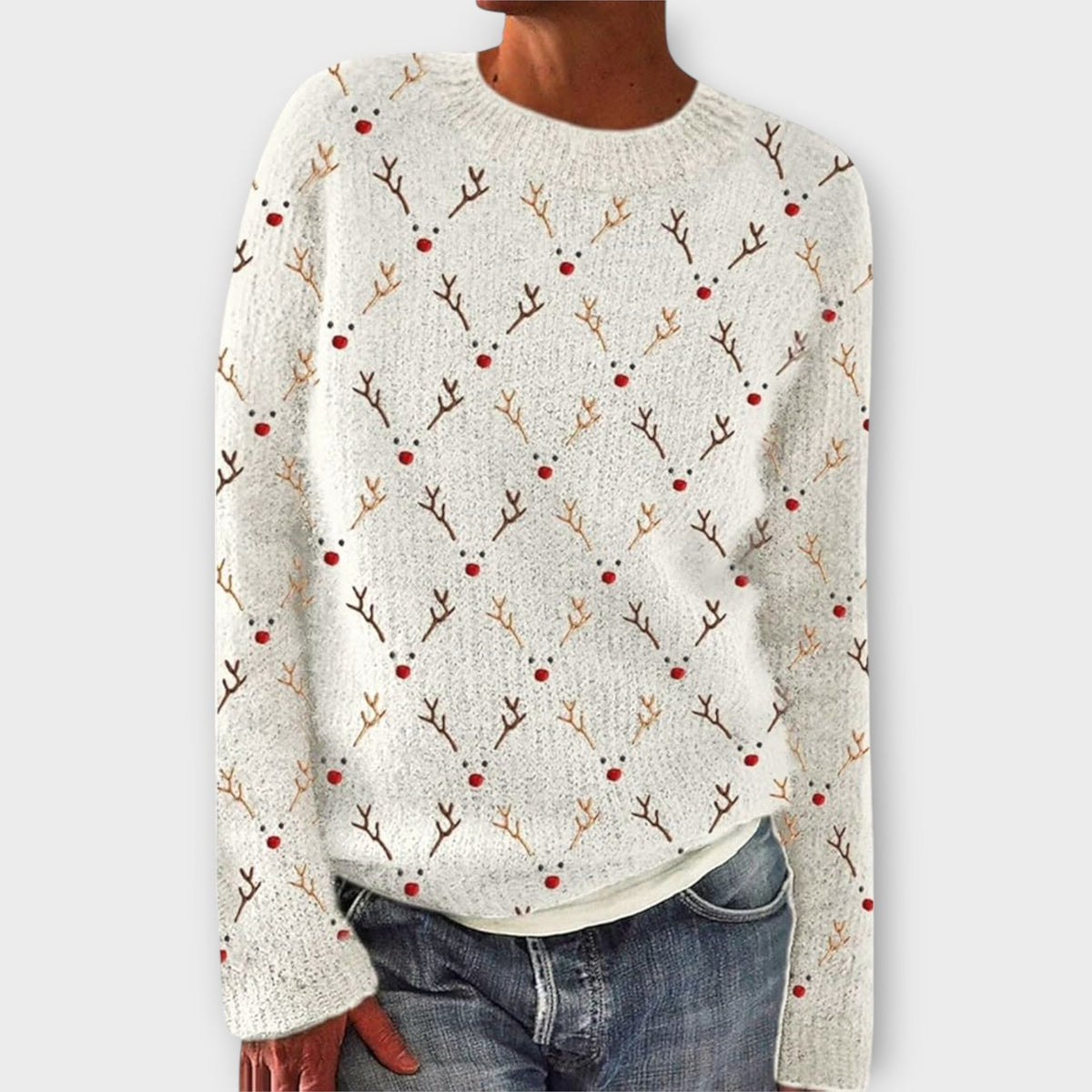 Women’s Christmas Jumper with Festive Pattern, Crew Neck and Relaxed Fit