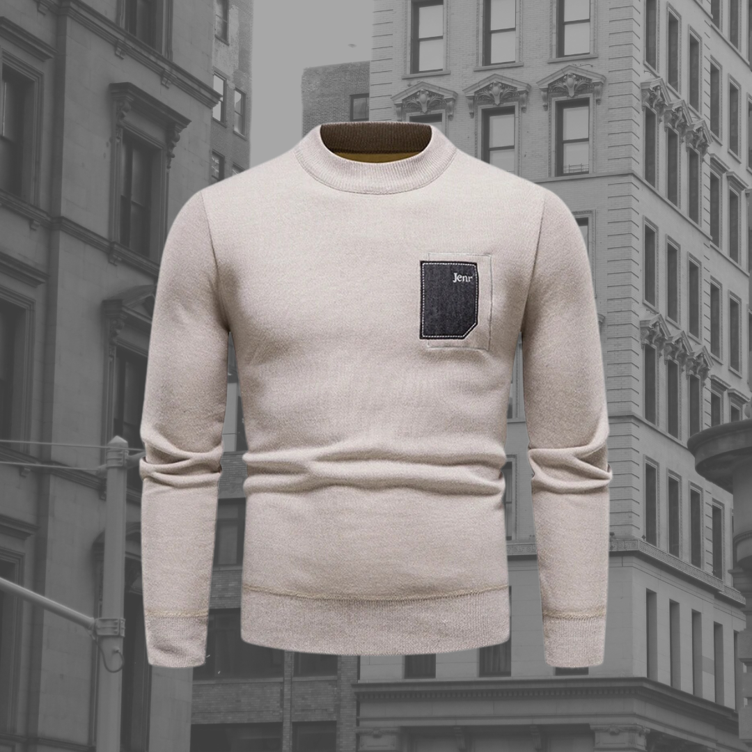 Men's Stand Collar Jumper, Contrast Chest Pocket Knitted Pullover