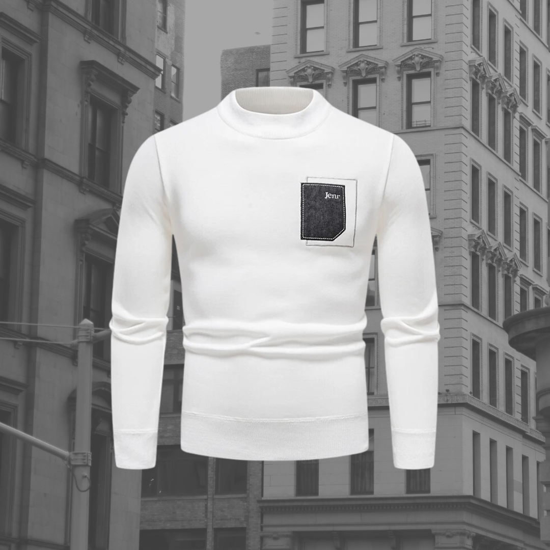 Men's Stand Collar Jumper, Contrast Chest Pocket Knitted Pullover