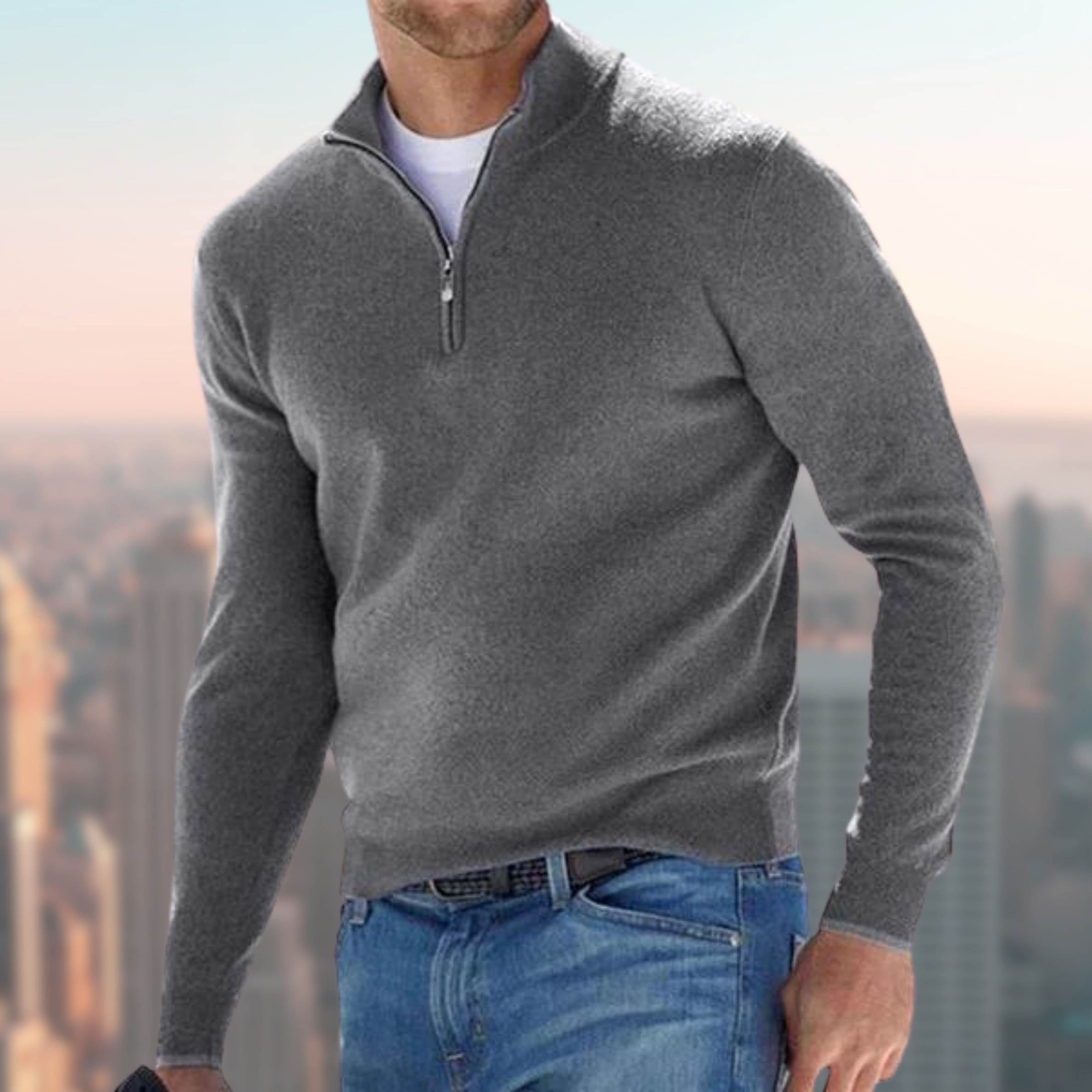 Men's Quarter Zip Jumper, Troyer Collar Smart Casual Knit Pullover