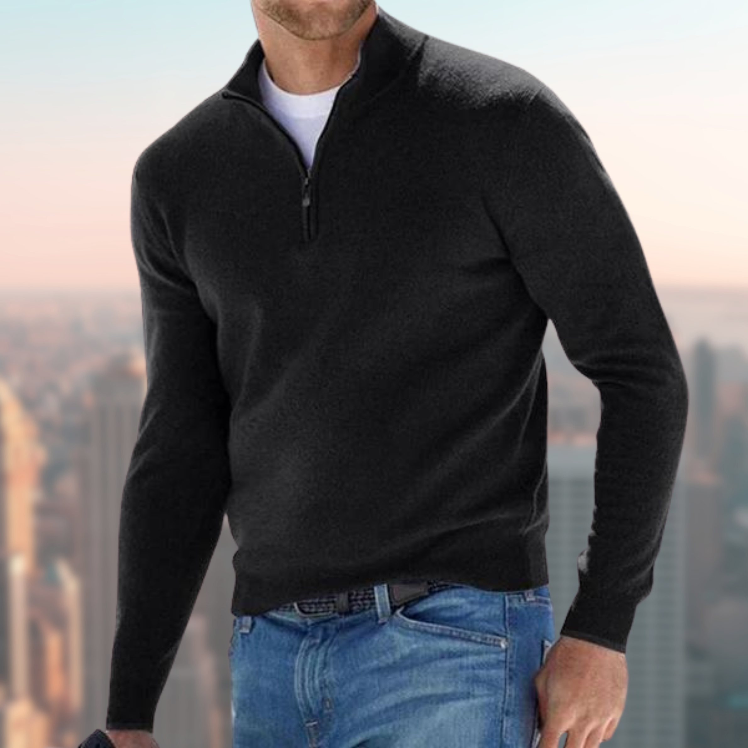 Men's Quarter Zip Jumper, Troyer Collar Smart Casual Knit Pullover