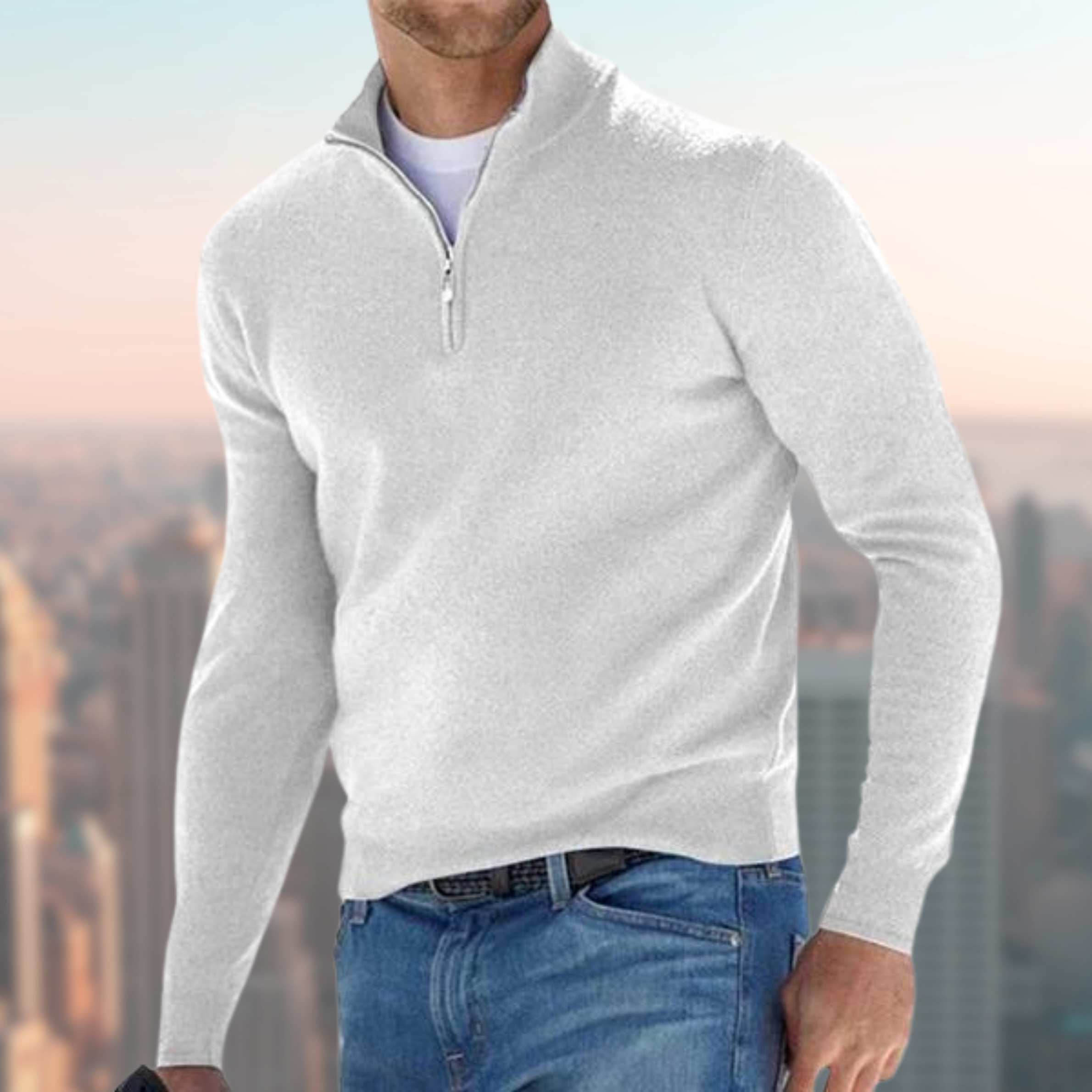 Men's Quarter Zip Jumper, Troyer Collar Smart Casual Knit Pullover