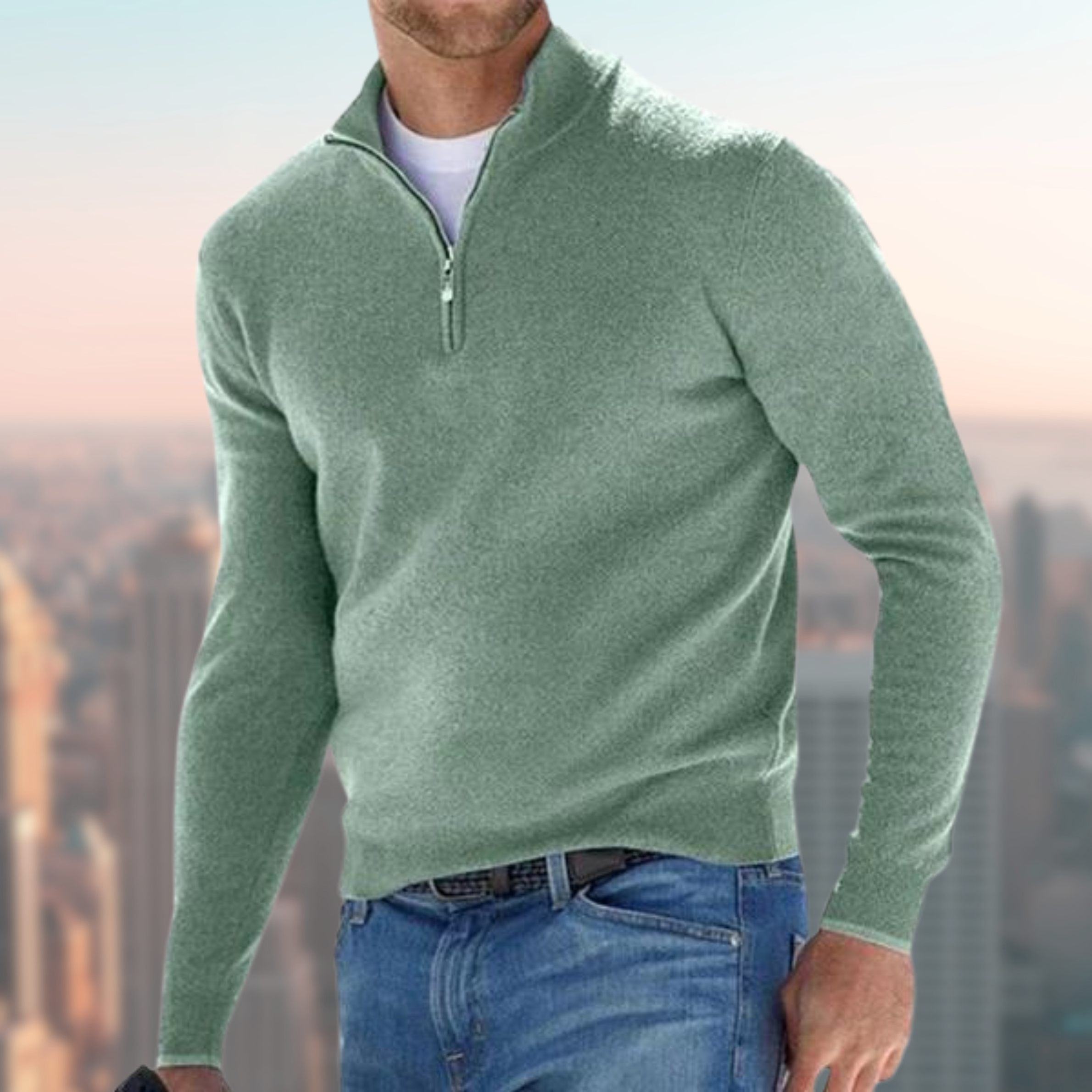 Men's Quarter Zip Jumper, Troyer Collar Smart Casual Knit Pullover