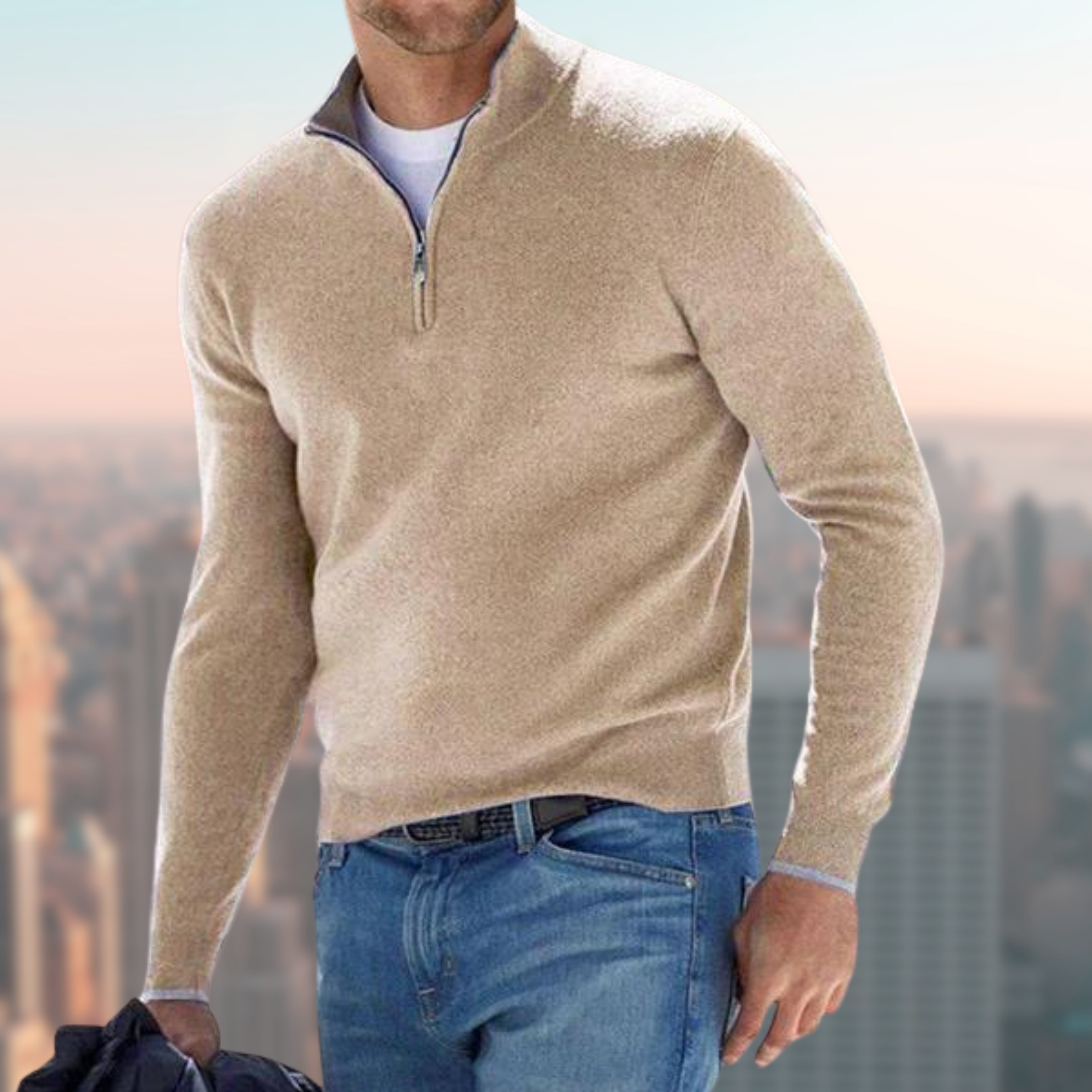 Men's Quarter Zip Jumper, Troyer Collar Smart Casual Knit Pullover