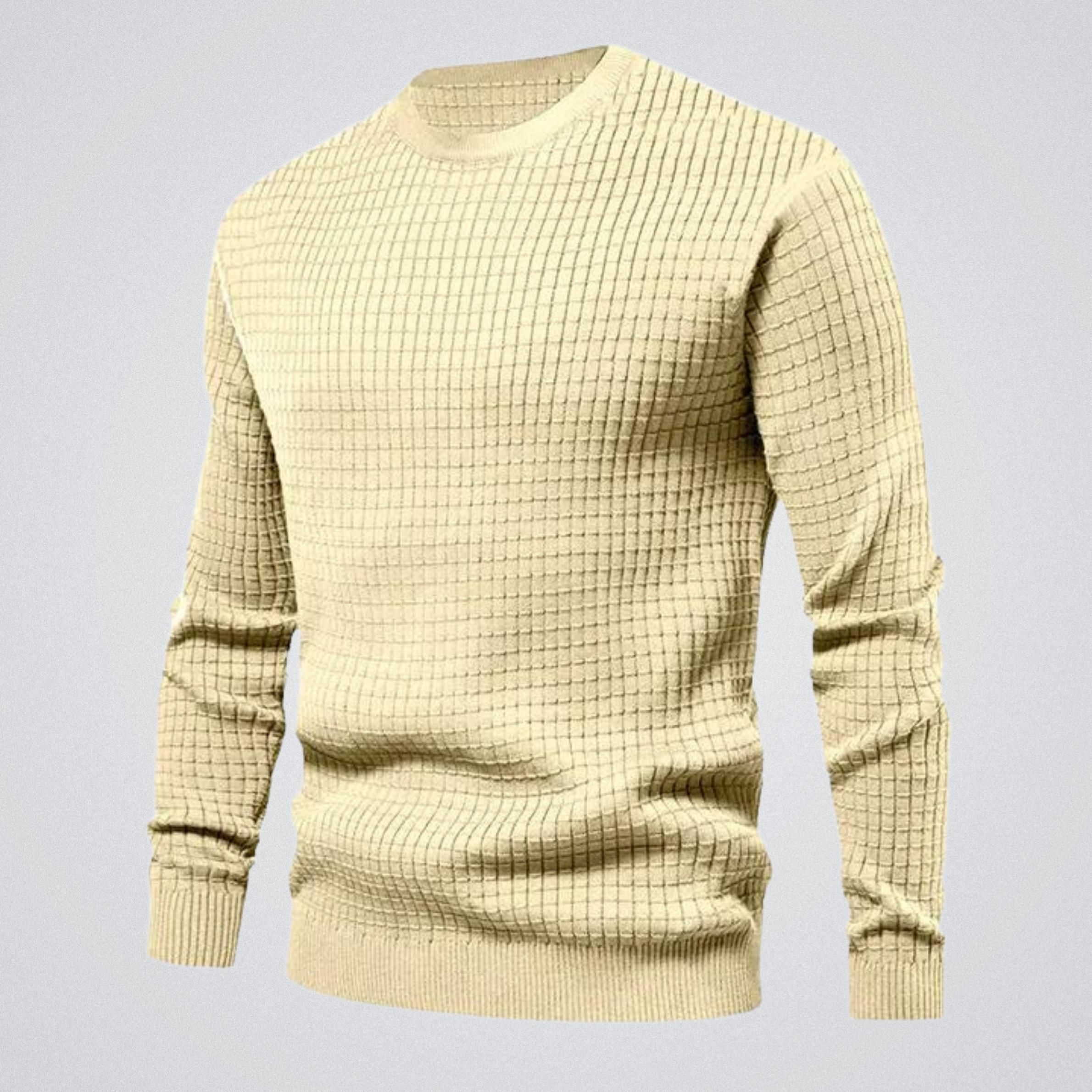 Men's Waffle Knit Crew Neck Jumper, Smart Casual Textured Pullover