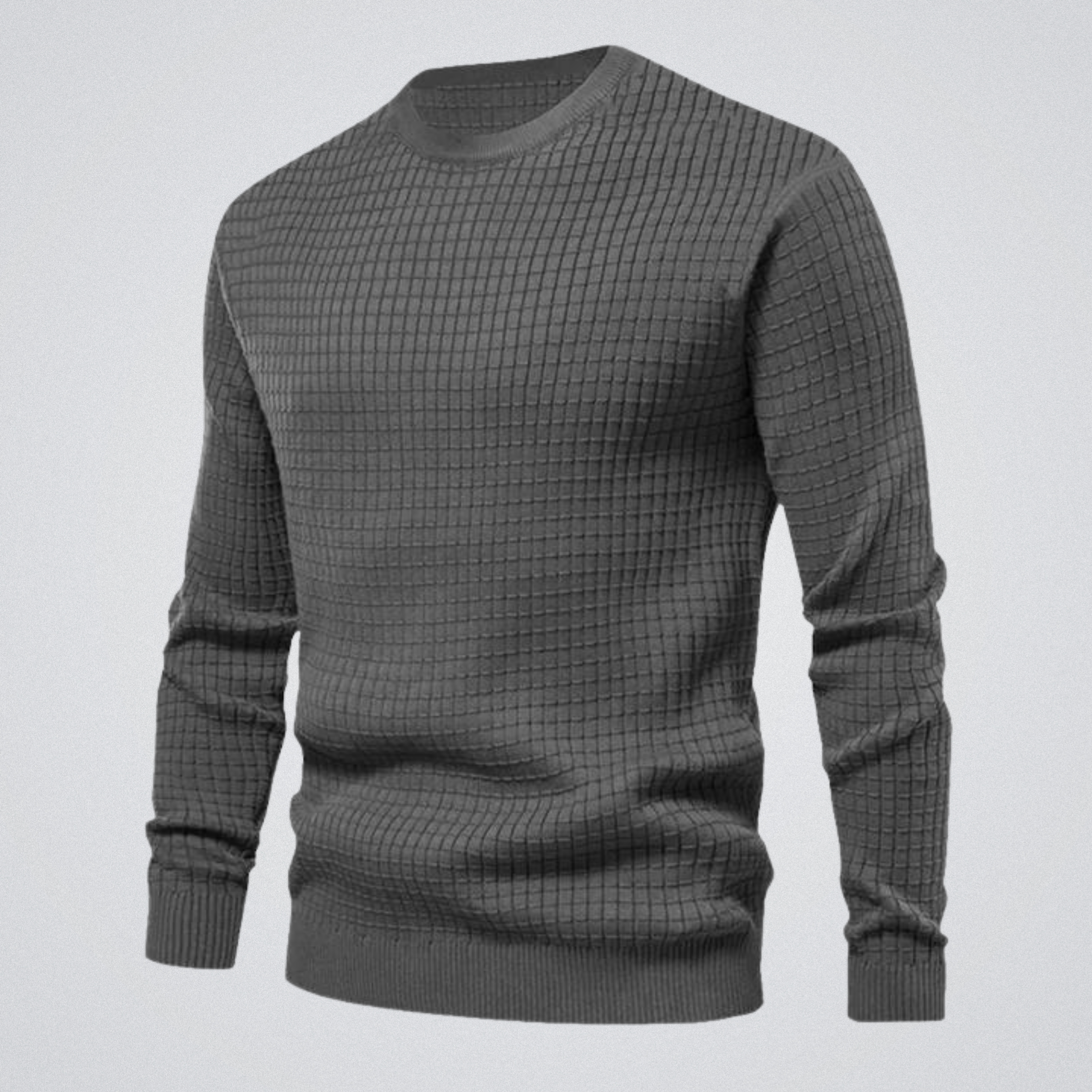 Men's Waffle Knit Crew Neck Jumper, Smart Casual Textured Pullover
