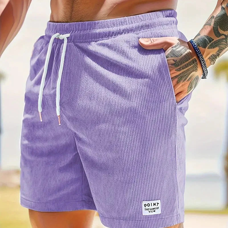 Men's Ribbed Shorts Corduroy Drawstring Waist Side Pockets Casual