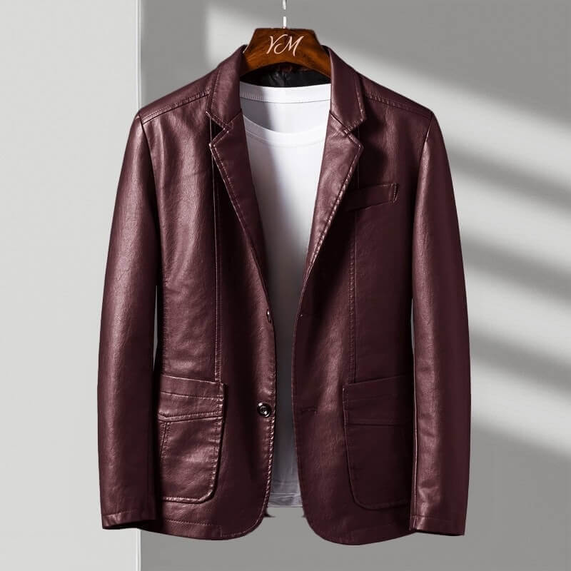 Winston | Men's Leather-Look Blazer Jacket with Notch Lapel and Two-Button Front
