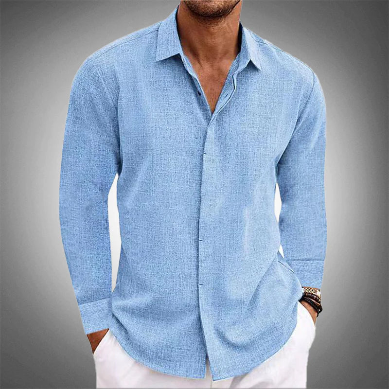 Men's Linen Shirt Long Sleeve Spread Collar Relaxed Fit Casual