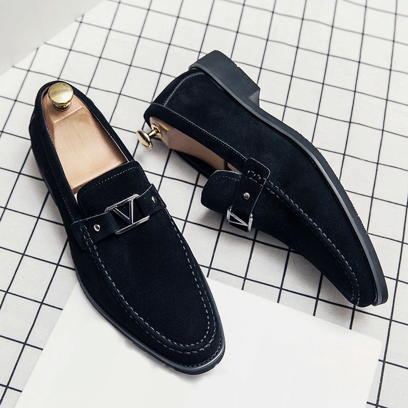 Men's Suede Loafers V Buckle Hardware Slip On Smart Casual